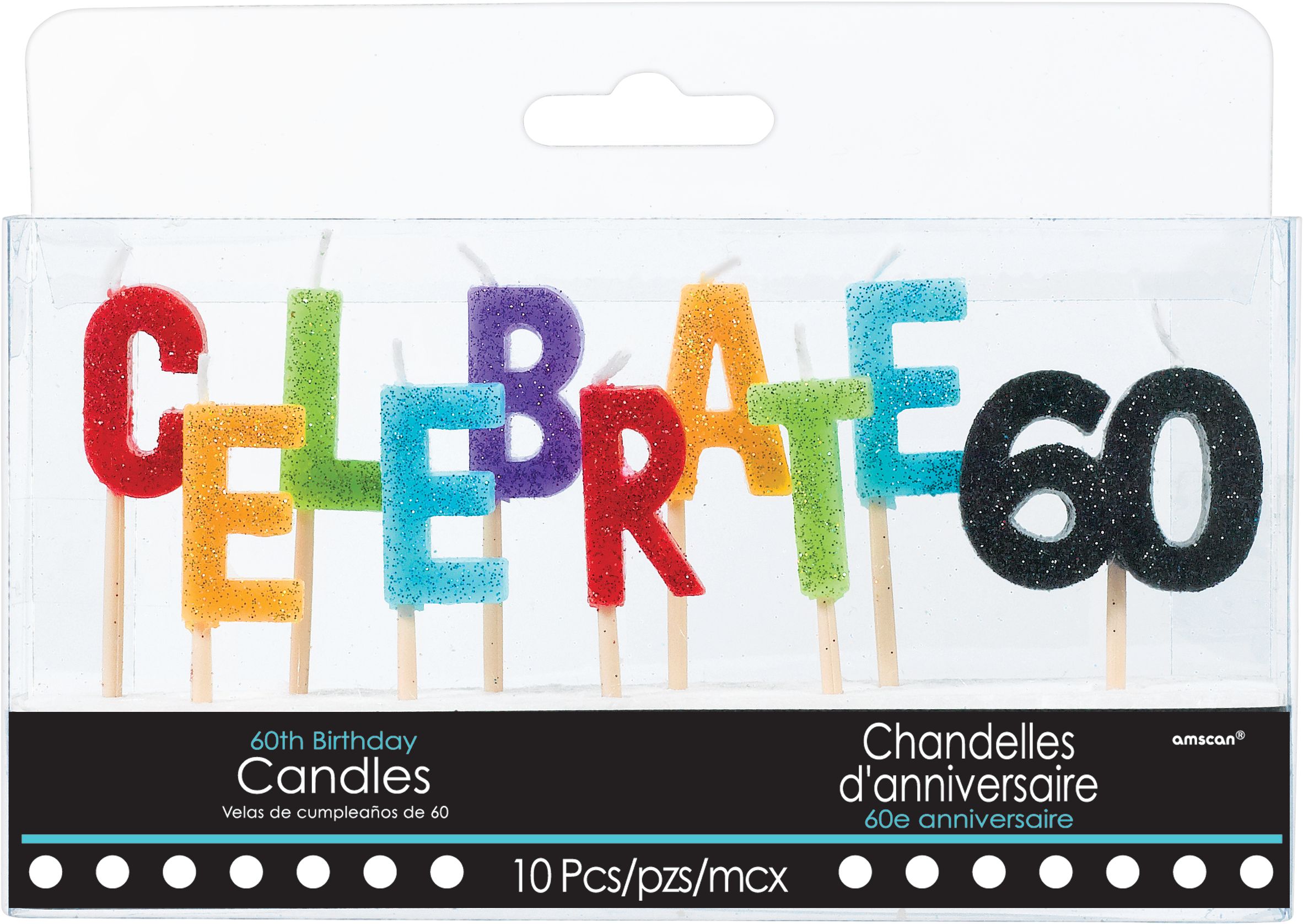 Glitter Celebrate 60 Birthday Toothpick Candle Set, 10-pc Front_Flat