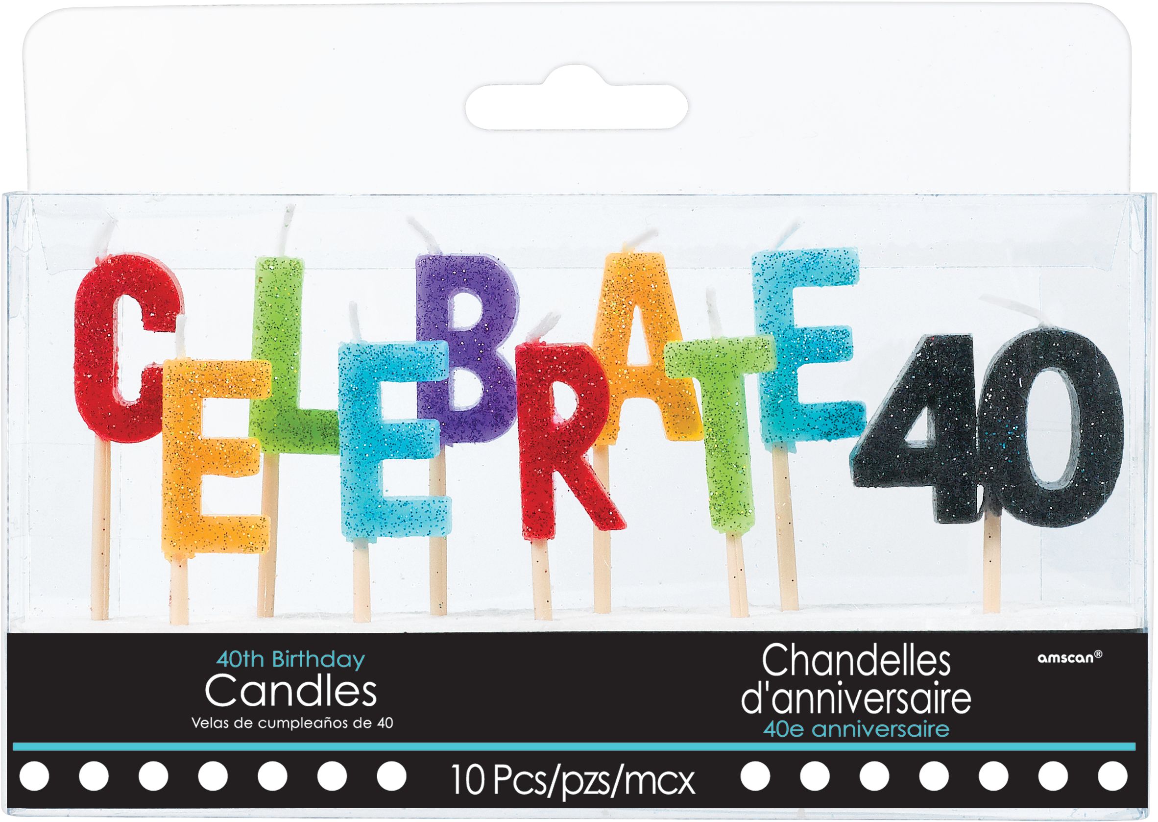 Bougies d'anniversaire étincelantes sur pique Celebrate 40, paq. 10 Front_Flat