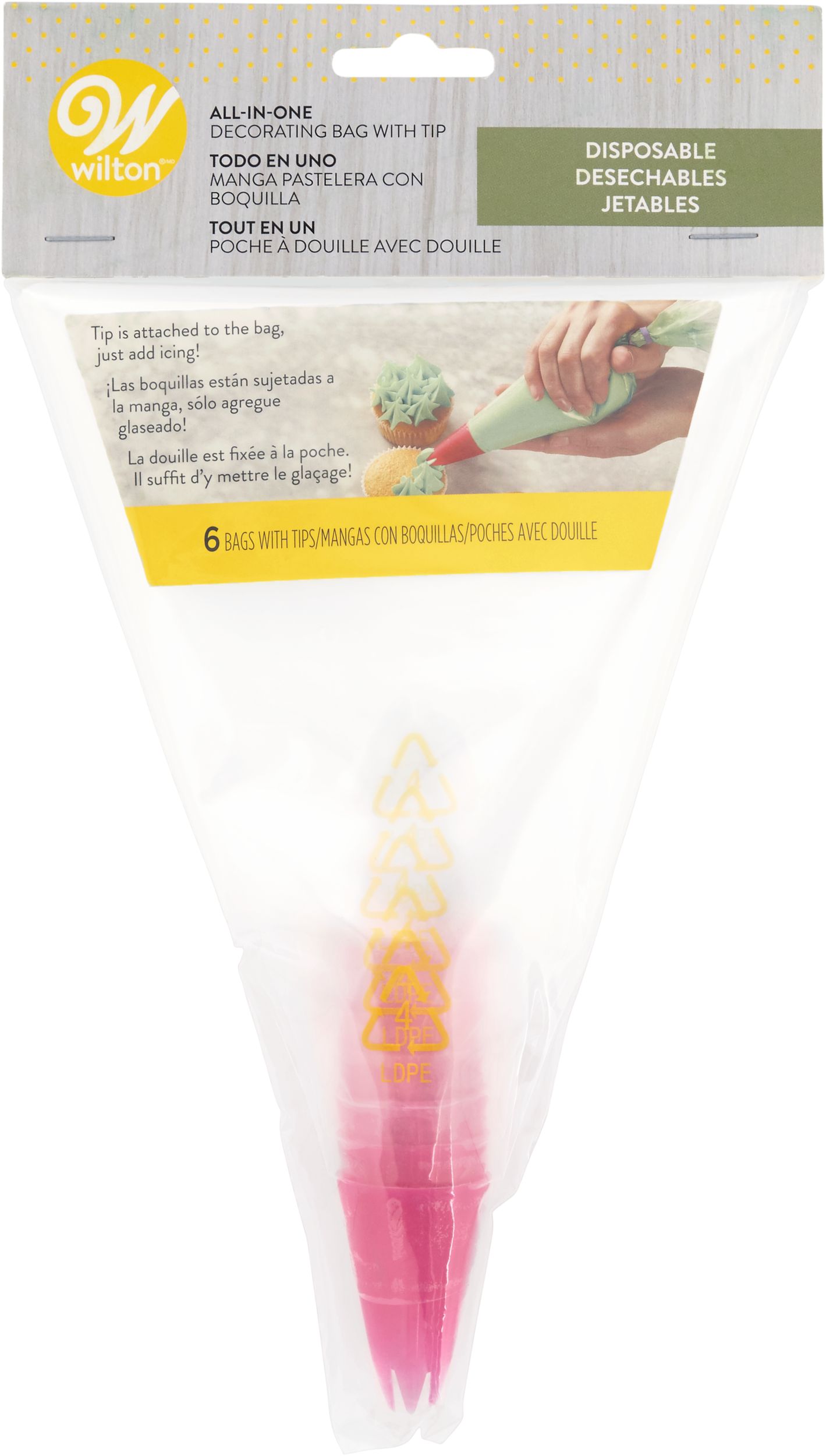 Wilton Disposable Piping Decorating Bag Tip Fuse, Clear, 6-pk, for Baking/Cake Decoration Front_Flat