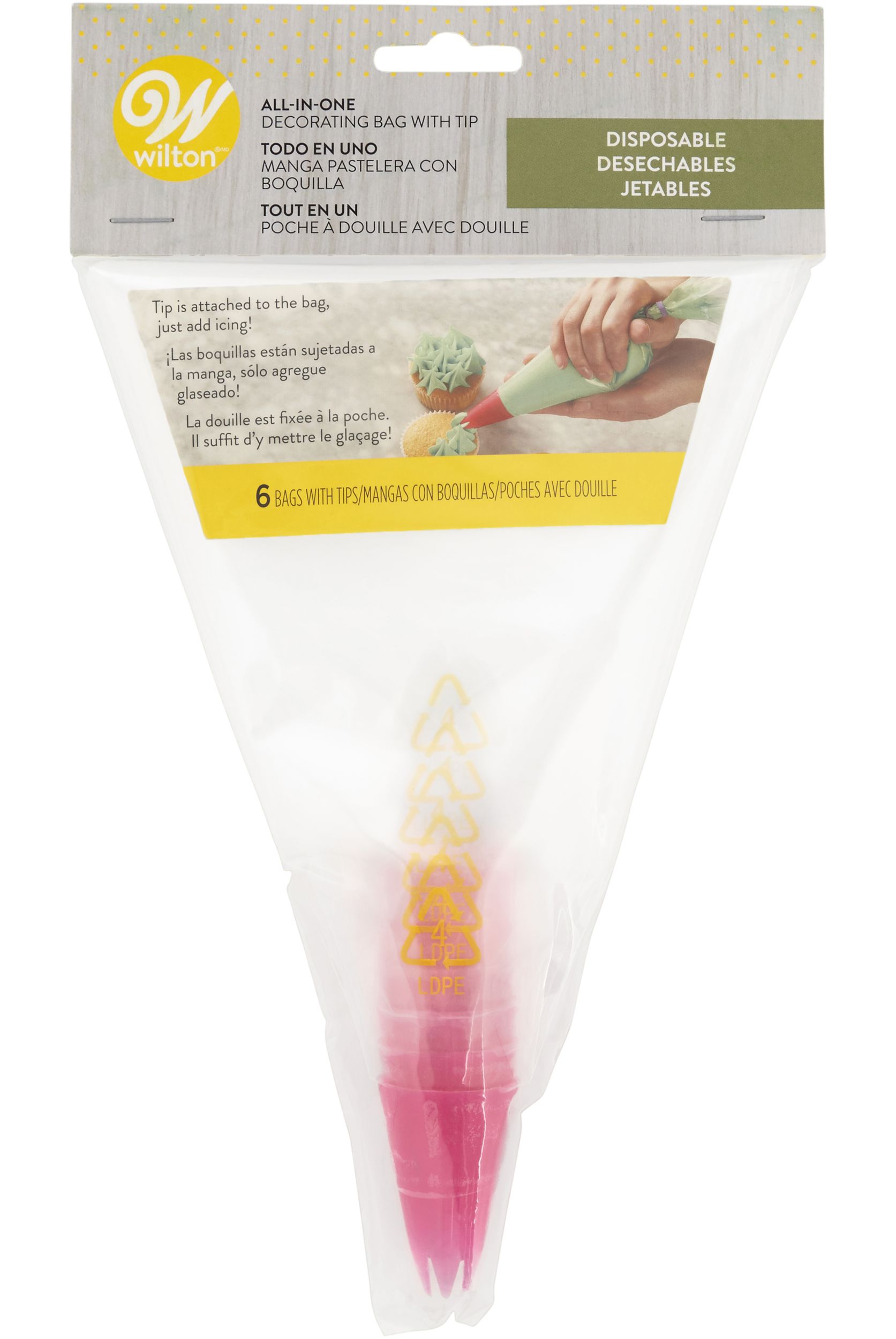 Wilton Disposable Piping Decorating Bag Tip Fuse, Clear, 6-pk, for Baking/Cake Decoration Front_Flat