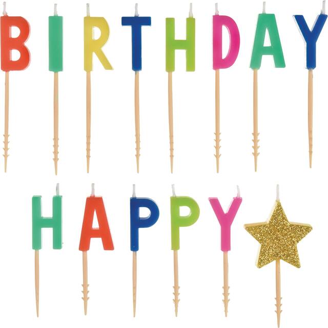 Multicolour Happy Dots Happy Birthday Toothpick Candle Set, 14-ct Front_Flat