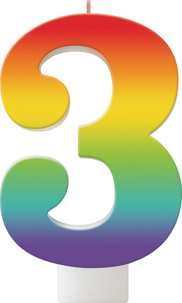 Rainbow Number 3 Birthday Candle Front_Flat