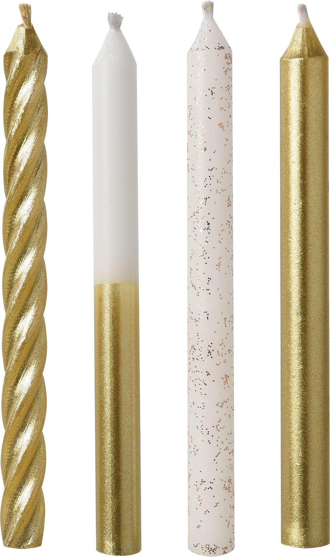 Metallic Wax Candle, White/Gold, 4.35-in, 12-pk, for Birthday Party Front_Flat