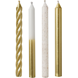 Metallic Wax Candle, White/Gold, 4.35-in, 12-pk, for Birthday Party Front_Flat