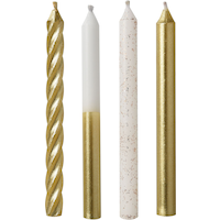 Metallic Wax Candle, White/Gold, 4.35-in, 12-pk, for Birthday Party Front_Flat