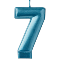 0-9 Number Metallic Wax Candle, Blue, 3.3-in, for Birthday Party/Anniversary Front_Flat