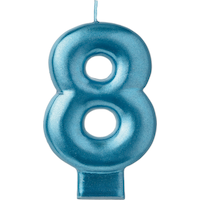 0-9 Number Metallic Wax Candle, Blue, 3.3-in, for Birthday Party/Anniversary Front_Flat