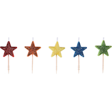 Glitter Rainbow Star Birthday Toothpick Candles, 2.4-in, 5-pk Front_Flat