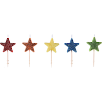 Bougies sur pique d'anniversaire étoiles arc-en-ciel scintillantes, 2,4 po, paq. 5 Front_Flat