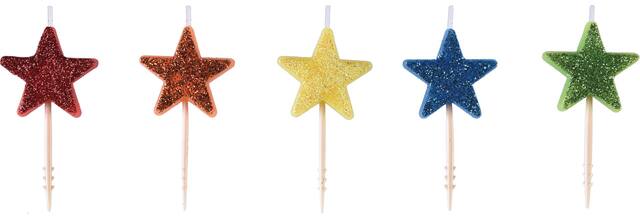 Glitter Rainbow Star Birthday Toothpick Candles, 2.4-in, 5-pk Front_Flat