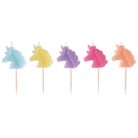 Unicorn Toothpick Wax Candles, Pastel Colours, 2.5-in, 5-pk, for Birthday Party Front_Flat