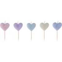 Bougies sur pique en cire scintillantes coeur, couleurs pastel, 2,5 po, paq. 5, pour anniversaire/Saint-Valentin Front_Flat