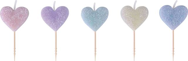 Heart Glitter Toothpick Wax Candles, Pastel Colours, 2.5-in, 5-pk, for Birthday/Valentine's Day/Anniversary Front_Flat