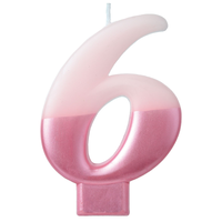 0-9 Number Metallic Dipped Ombre Wax Candle, Pink, 3.2-in, for Birthday Party/Anniversary