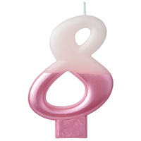 0-9 Number Metallic Dipped Ombre Wax Candle, Pink, 3.2-in, for Birthday Party/Anniversary Front_Flat