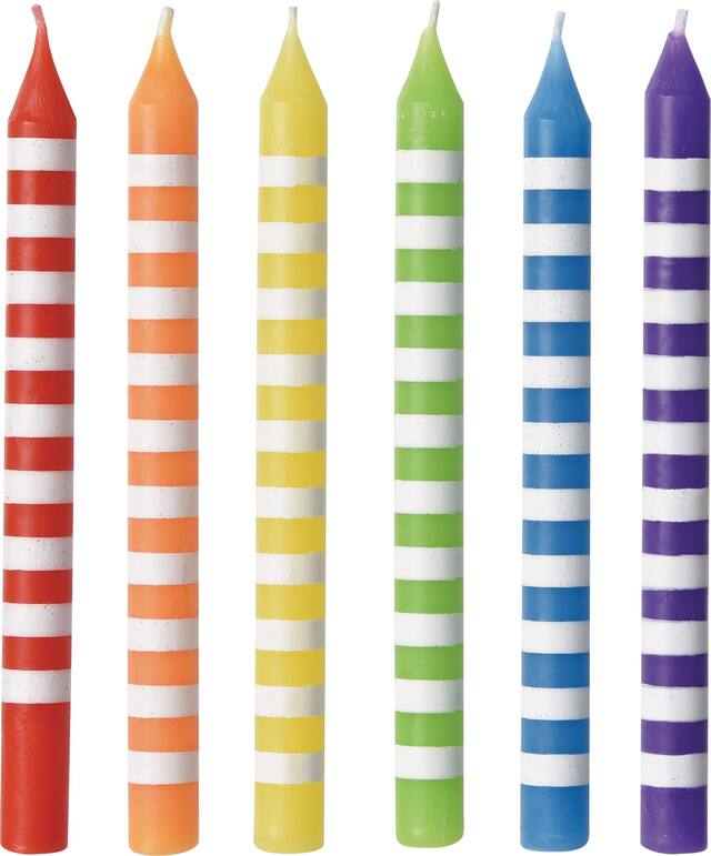 Rainbow Striped Birthday Candles, 3.25-in, 12-pk Front_Flat
