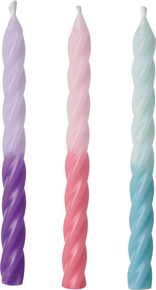 Spiral Ombre Wax Candles, Purple/Pink/Blue, 3.25-in, 12-pk, for Birthday Party Front_Flat