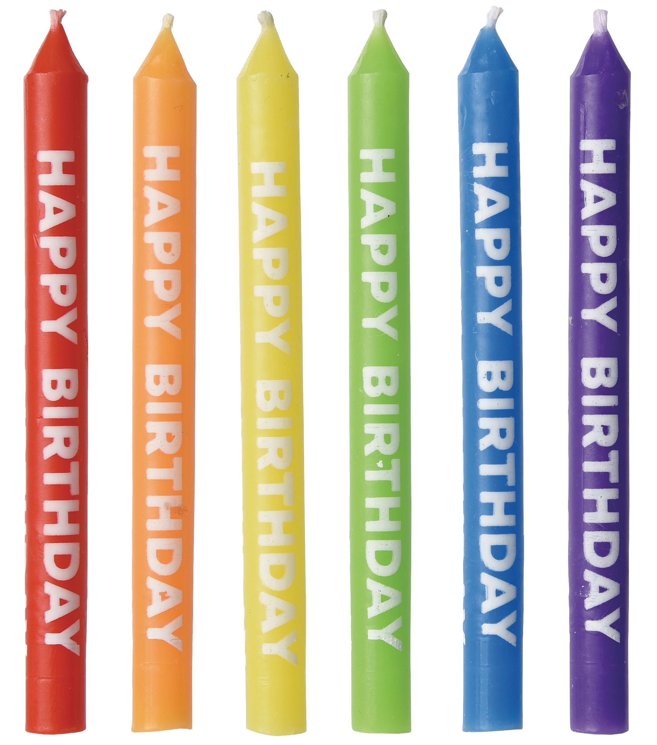"Happy Birthday" Wax Candles, Multi-Coloured, 3.25-in, 12-pk, for Birthday Party Front_Flat