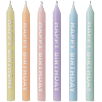 "Happy Birthday" Wax Candles, Pastel Colours, 3.25-in, 12-pk, for Birthday Party Front_Flat