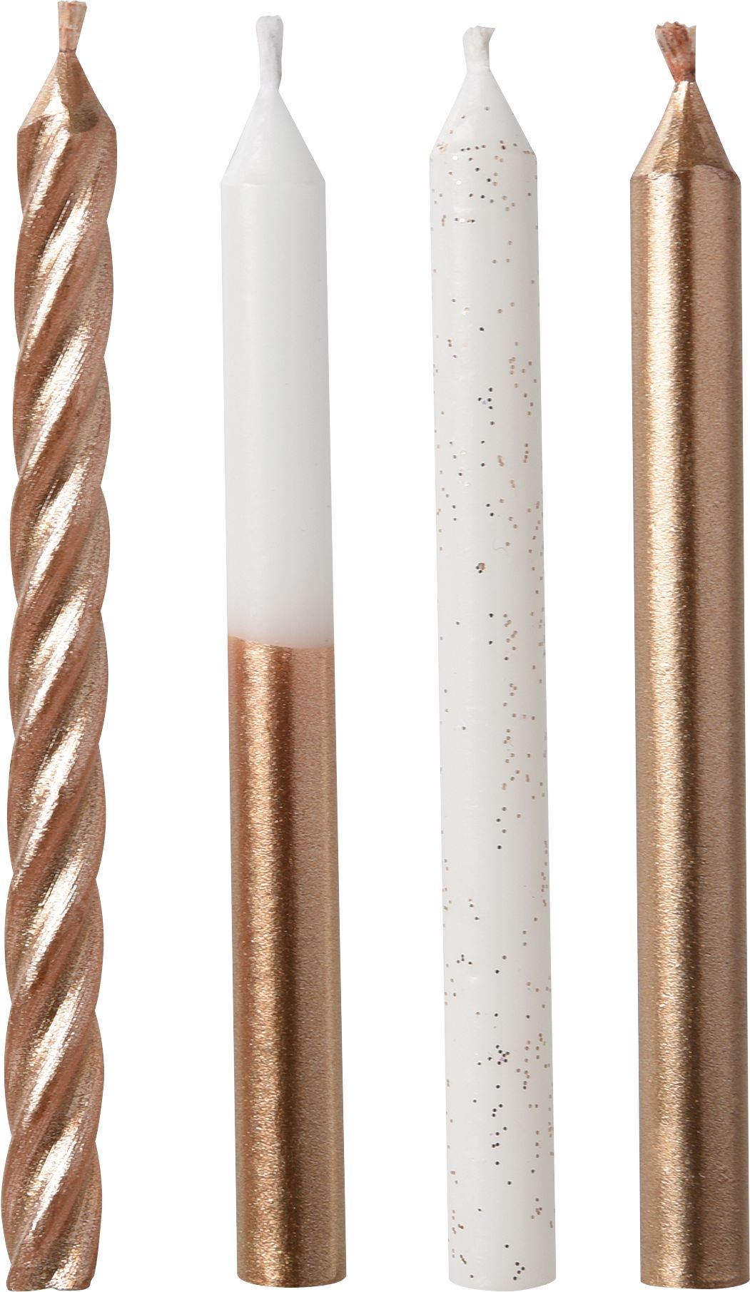 Metallic Wax Candle, Rose Gold/White, 4.35-in, 12-pk, for Birthday Party Front_Flat