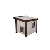 Abri d'extérieur pour chats en ECOFLEX New Age Pet avec volets de porte, havane Front_Three_Fourths_Angled_Left