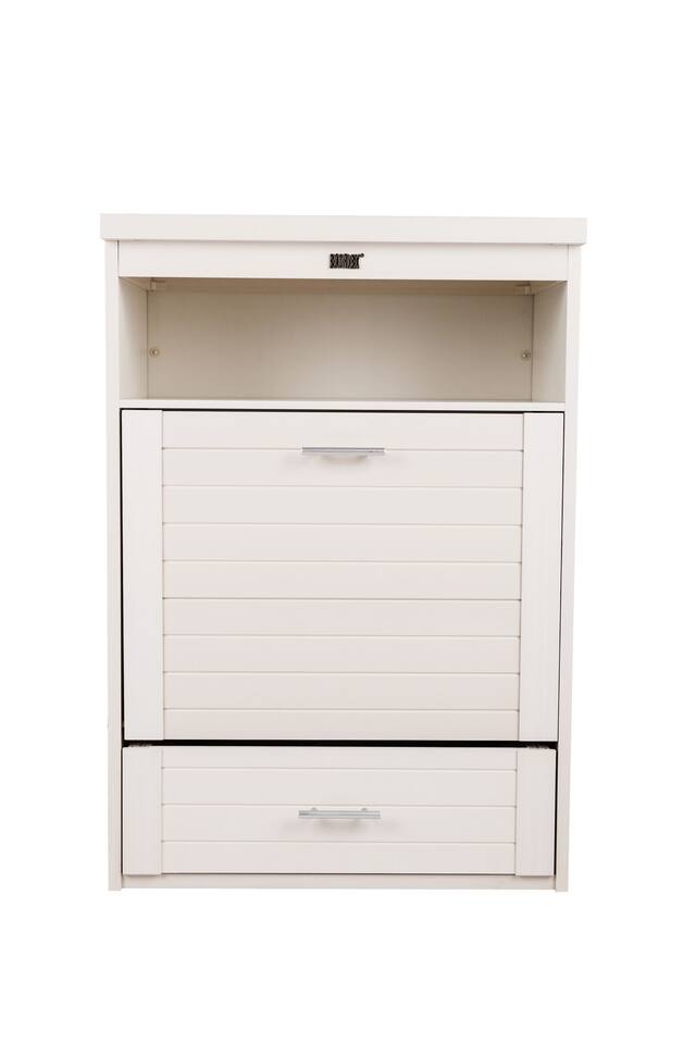 Meuble d'alimentation pour chiens avec tiroir de rangement incliné en ECOFLEX Brea New Age Pet, blanc Front_Flat