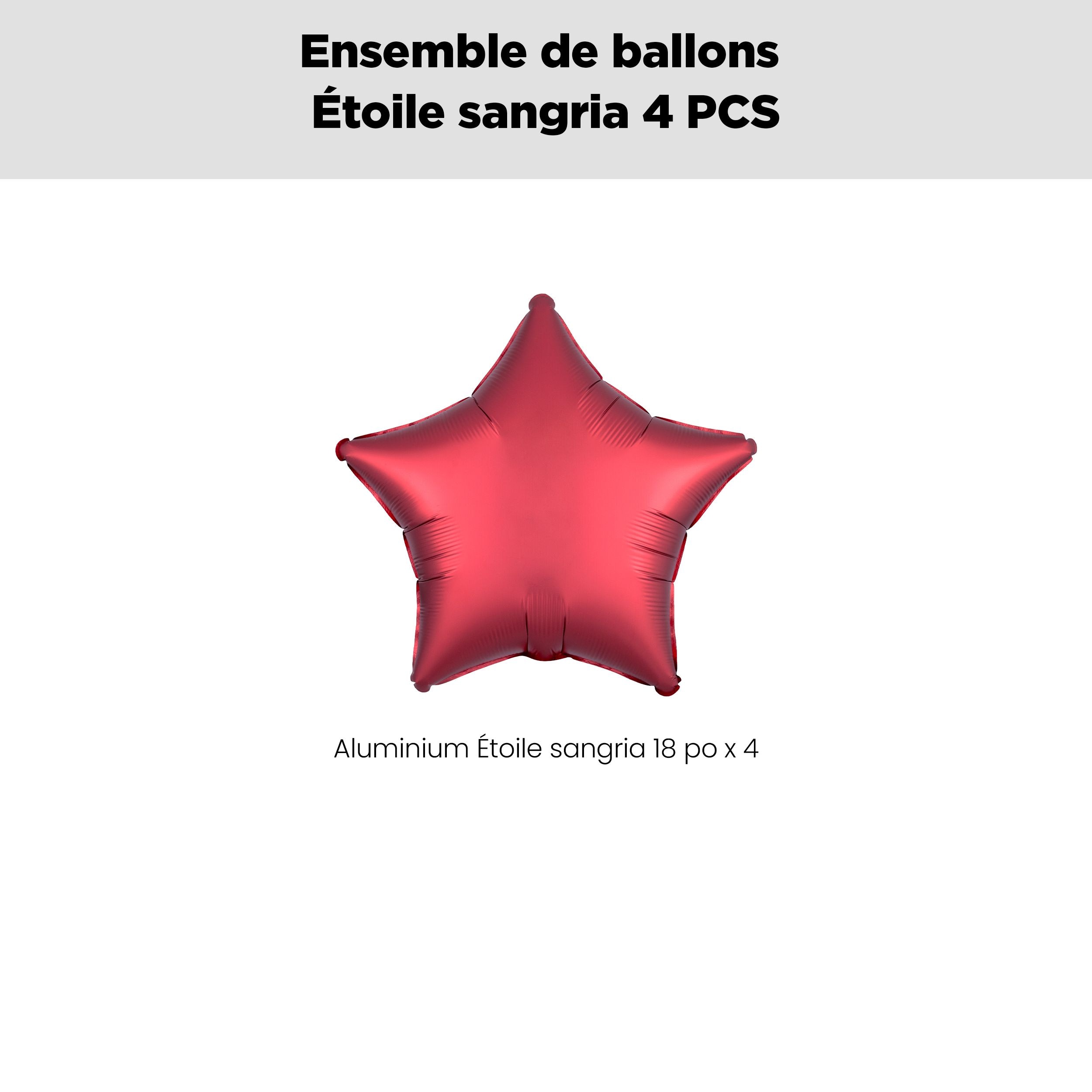 Bouquet de ballons en aluminium en forme d'étoile, sangria, paq.&nbsp;4, gonflage à l'hélium et ruban inclus pour anniversaire/occasion spéciale Front_Flat