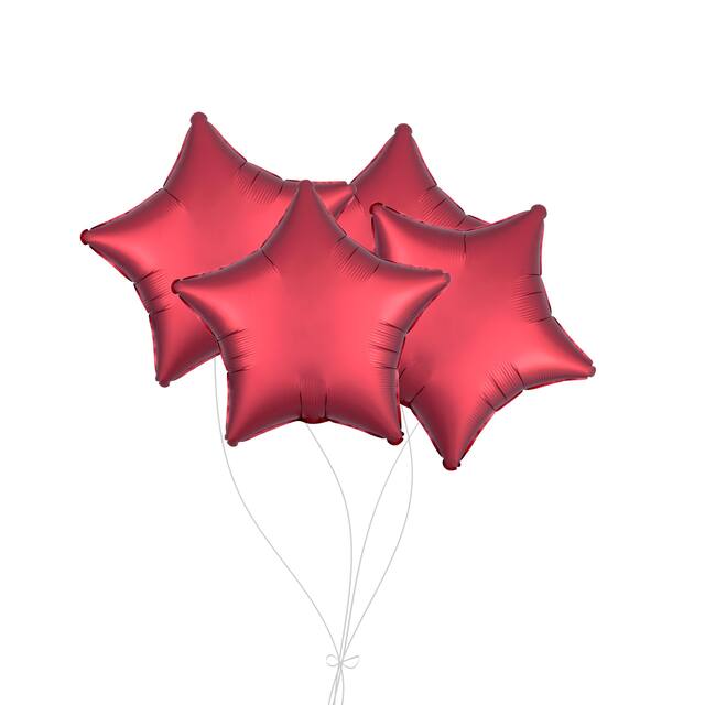 Bouquet de ballons en aluminium en forme d'étoile, sangria, paq.&nbsp;4, gonflage à l'hélium et ruban inclus pour anniversaire/occasion spéciale Front_Flat