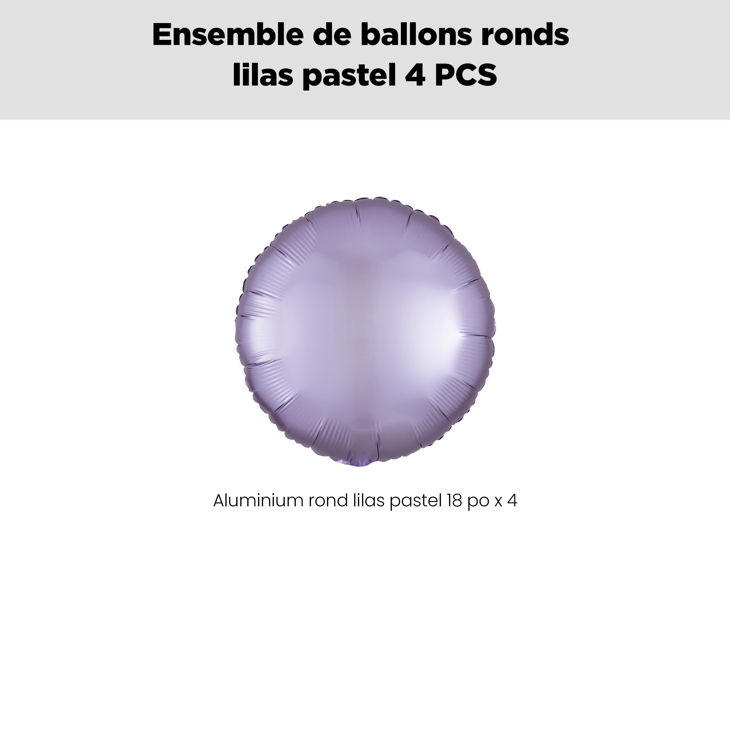 Bouquet de ballons en aluminium de forme ronde, lilas pastel, paq.&nbsp;4, gonflage à l'hélium et ruban inclus pour anniversaire/occasion spéciale Front_Flat
