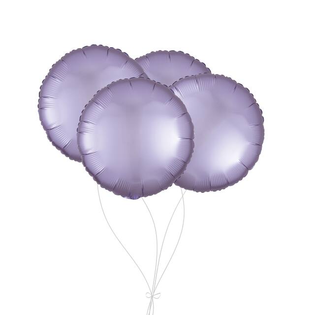 Round Foil Balloon Bouquet, Pastel Lilac, 4-pk, Helium Inflation & Ribbon Included for Birthday/Special Occasion Front_Flat