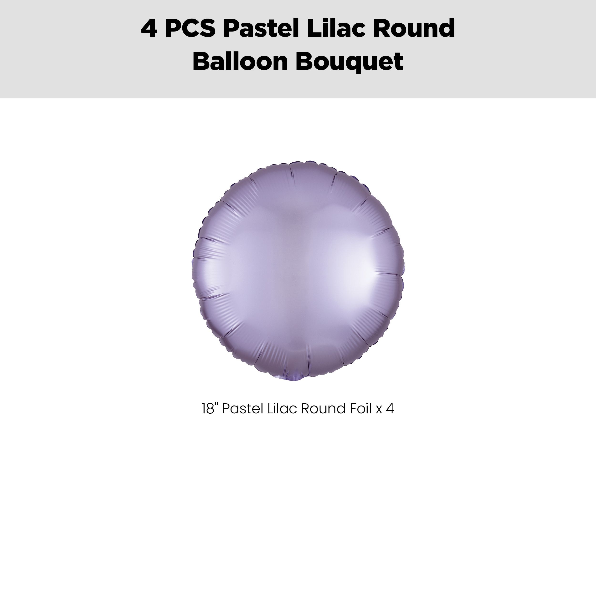 Round Foil Balloon Bouquet, Pastel Lilac, 4-pk, Helium Inflation & Ribbon Included for Birthday/Special Occasion Front_Flat