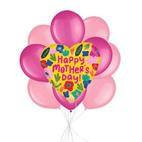 ¿Happy Mother¿s Day!¿ Hothouse Petals Balloon Bouquet with Latex Balloons, Bright Pink/New Pink, 10-pk, Helium Inflation & Ribbon Included