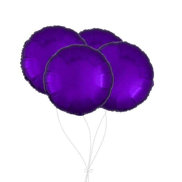 Round Foil Balloon Bouquet, Purple, 4-pk, Helium Inflation & Ribbon Included for Birthday/Special Occasion Front_Flat