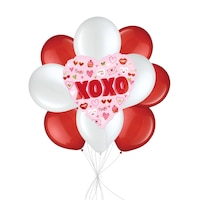 Valentine's Day "XOXO" Vibes Balloon Bouquet with Latex Balloons, Red/White, 10-pk, Helium Inflation & Ribbon Included
