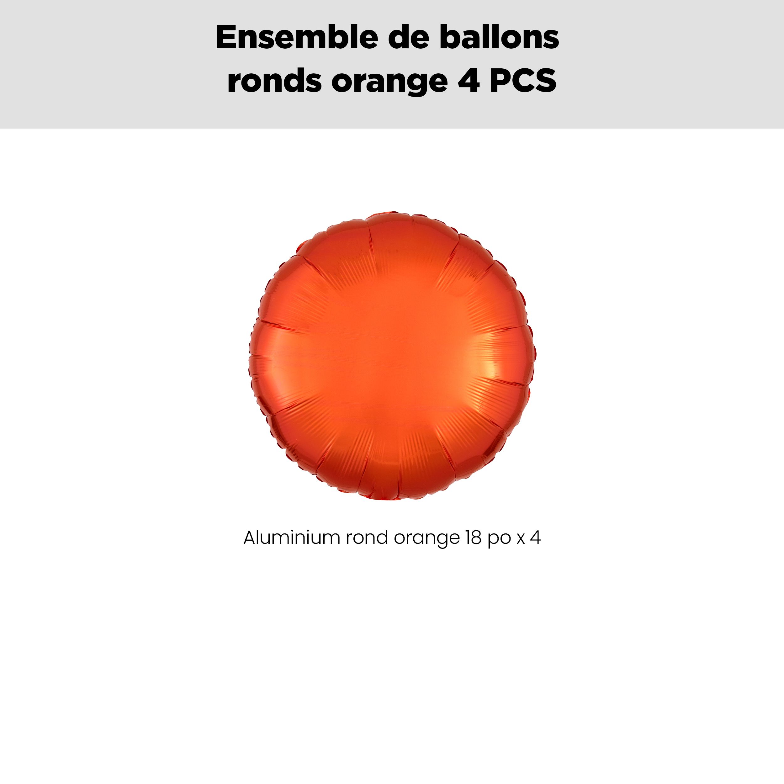 Bouquet de ballons en aluminium de forme ronde, orange, paq.&nbsp;4, gonflage à l'hélium et ruban inclus pour anniversaire/occasion spéciale Front_Flat