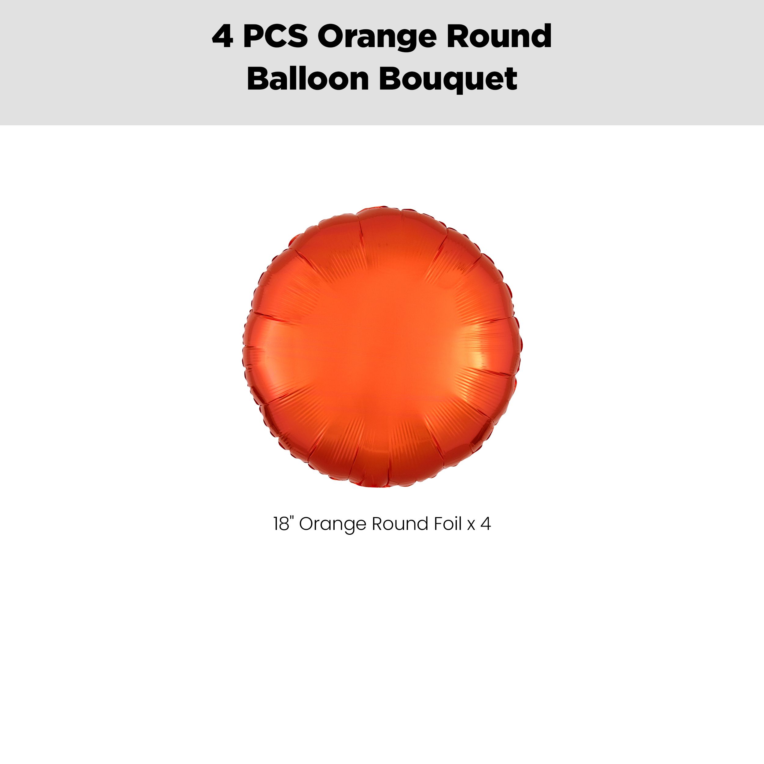 Round Foil Balloon Bouquet, Orange, 4-pk, Helium Inflation & Ribbon Included for Birthday/Special Occasion Front_Flat