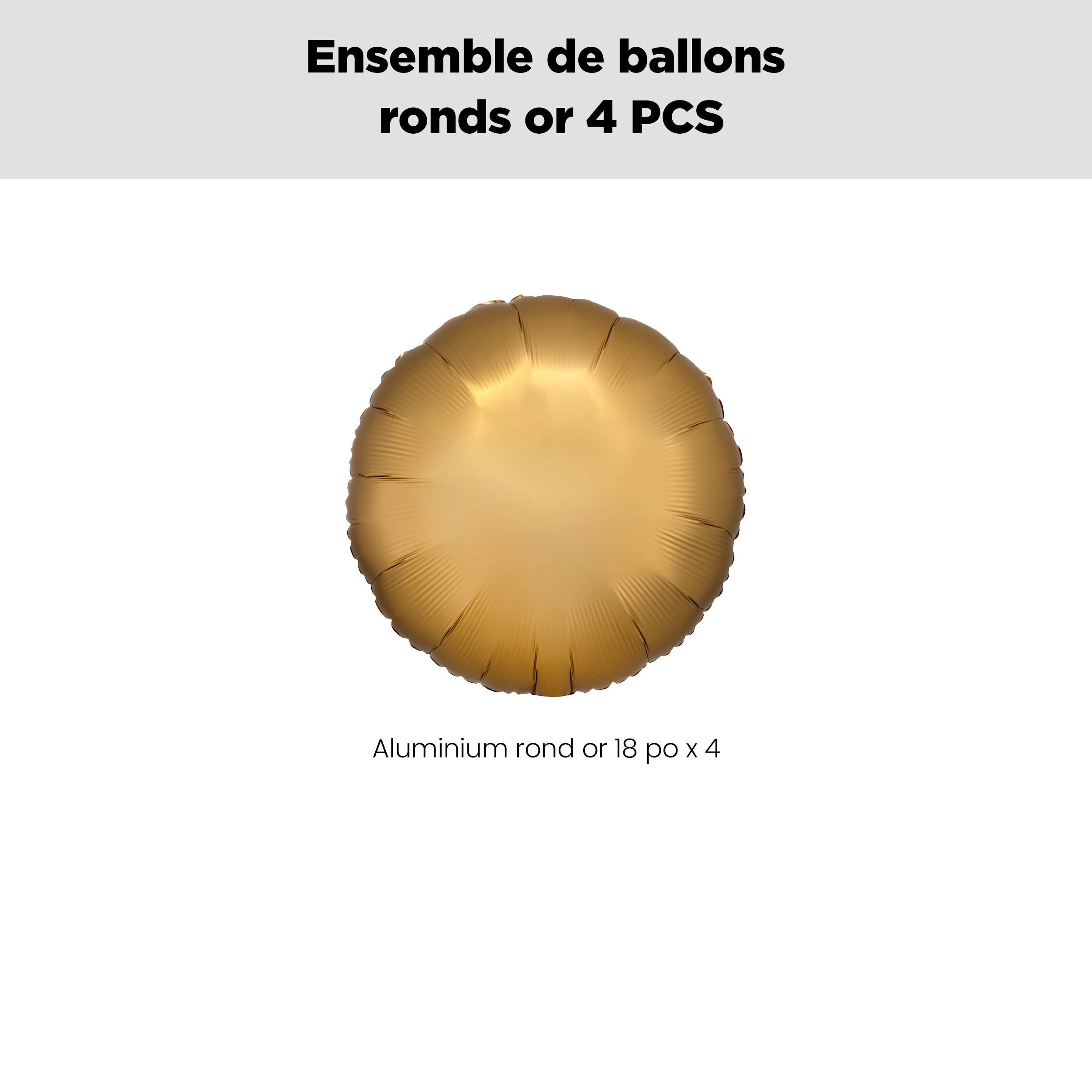 Bouquet de ballons en aluminium de forme ronde, doré, paq.&nbsp;4, gonflage à l'hélium et ruban inclus pour anniversaire ou occasion spéciale Front_Flat