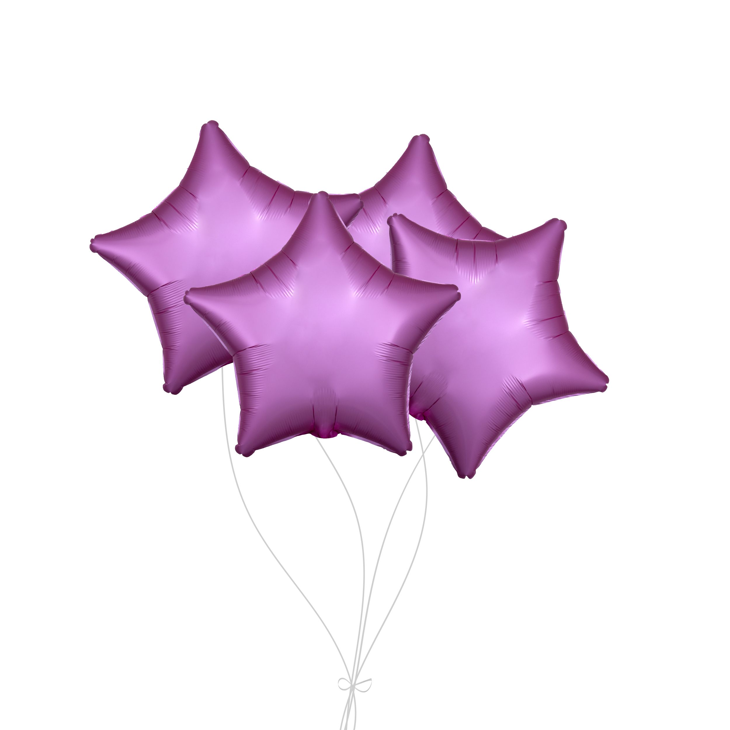 Star Foil Balloon Bouquet, Flamingo Pink, 4-pk, Helium Inflation & Ribbon Included for Birthday/Special Occasion Front_Flat