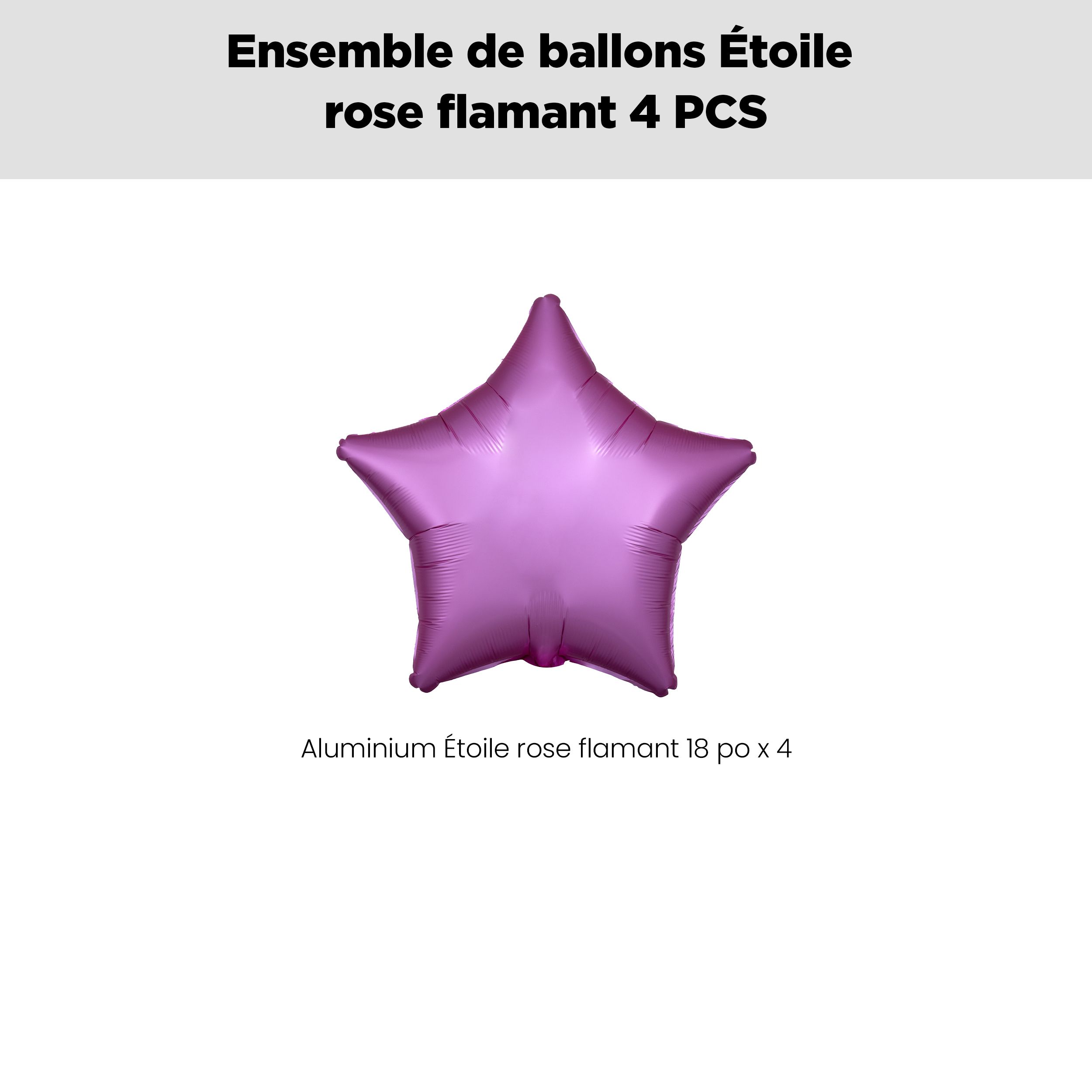 Bouquet de ballons en aluminium en forme d'étoile, rose flamant, paq.&nbsp;4, gonflage à l'hélium et ruban inclus pour anniversaire/occasion spéciale Front_Flat