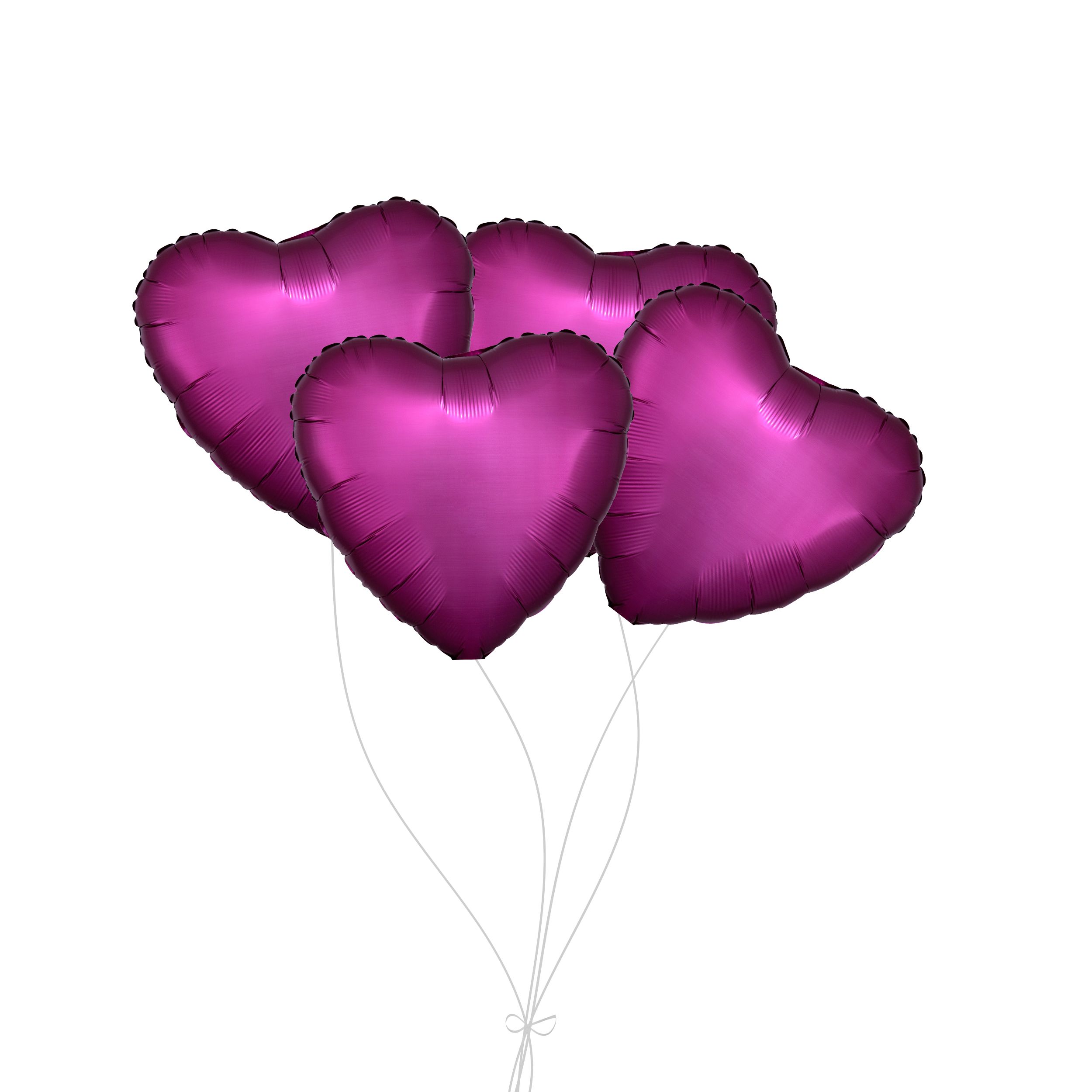 Heart Foil Balloon Bouquet, Pomegranate Pink, 4-pk, Helium Inflation & Ribbon Included for Birthday/Special Occasion Front_Flat