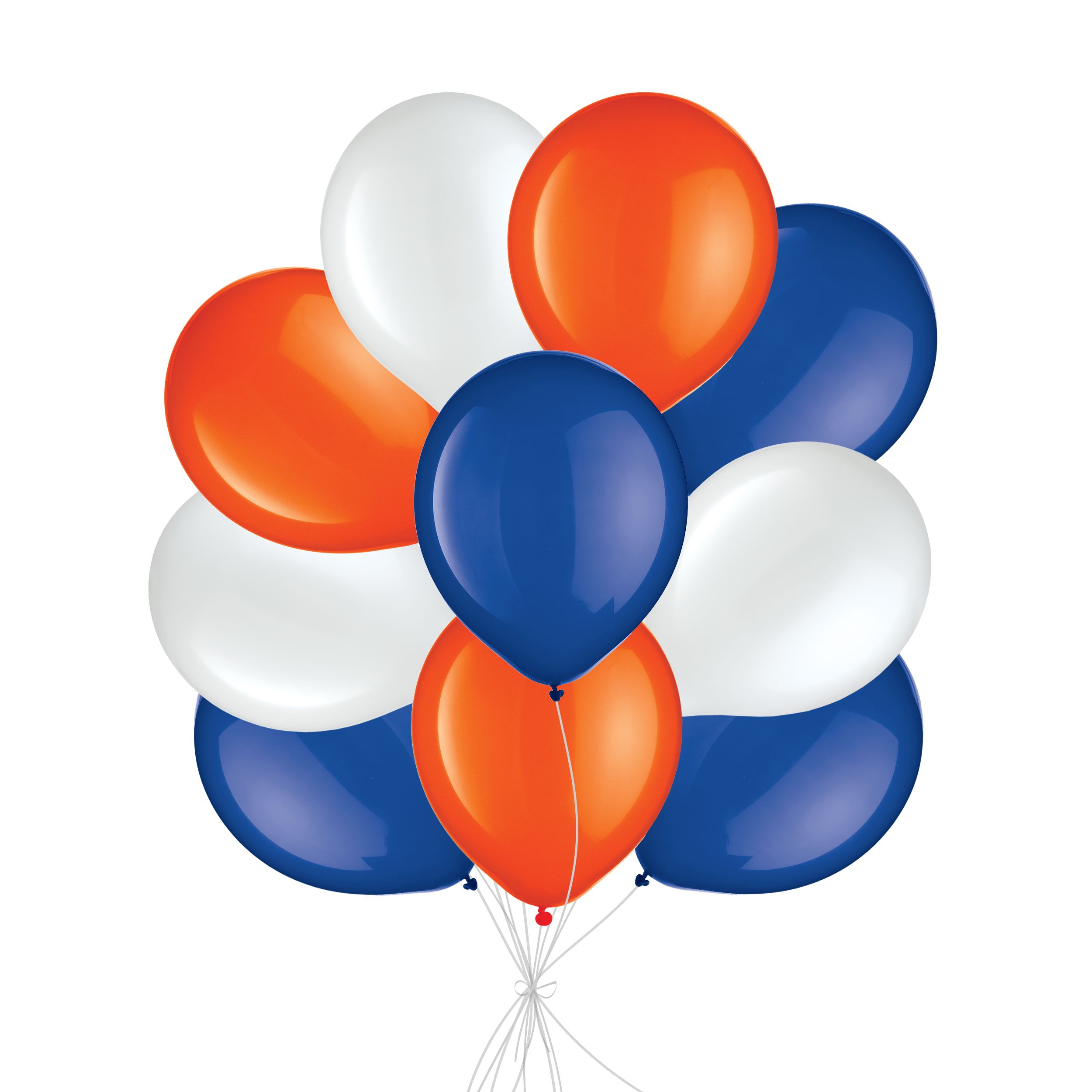 Bouquet de ballons ronds en latex, blanc, orange, bleu royal, 10 pce, gonflage à l’hélium et ruban compris Front_Flat