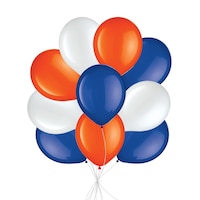 Round Latex Balloon Bouquet, White/Orange/Royal Blue, 10-pk, Helium Inflation & Ribbon Included