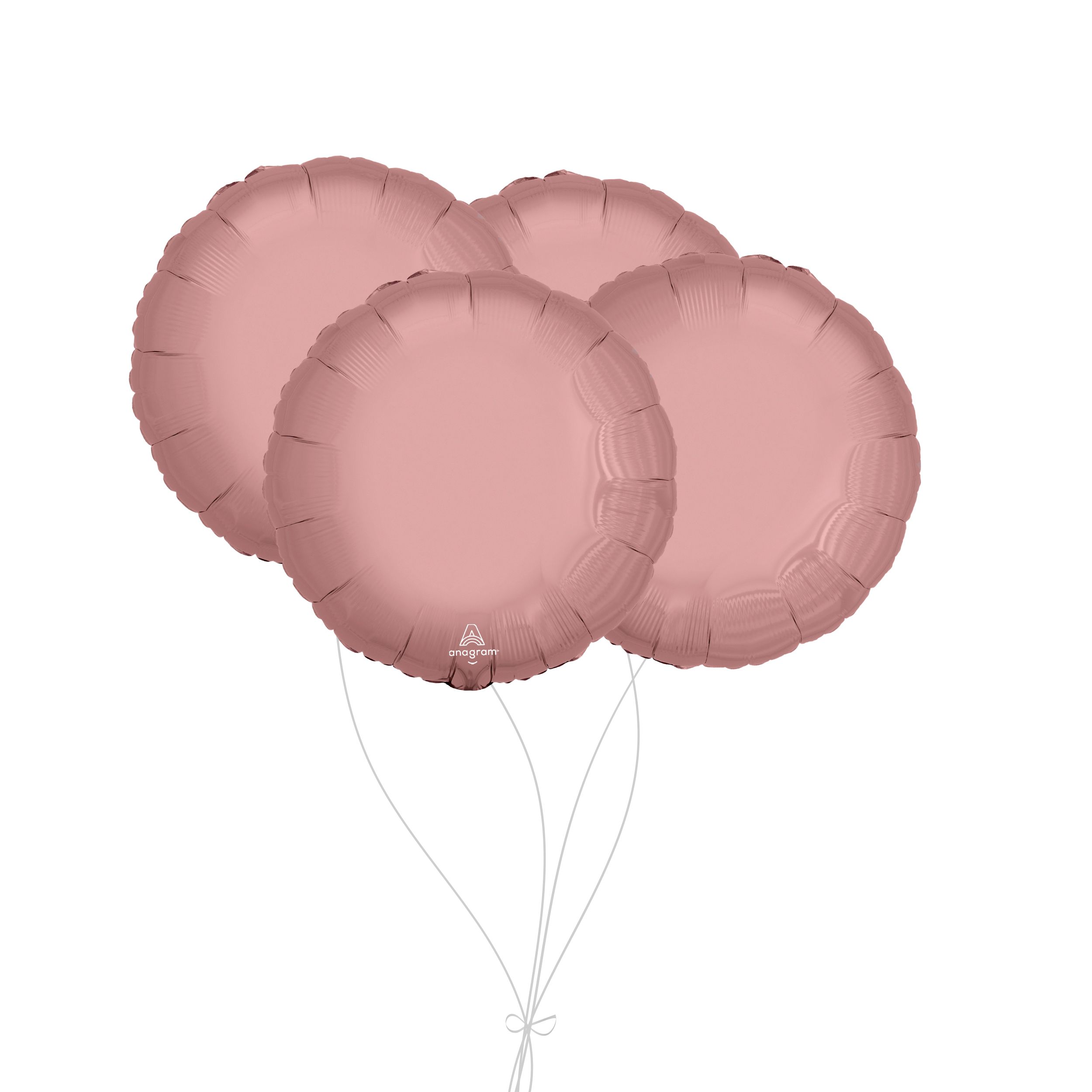 Round Foil Balloon Bouquet, Rose Gold, 4-pk, Helium Inflation & Ribbon Included for Birthday/Special Occasion Front_Flat
