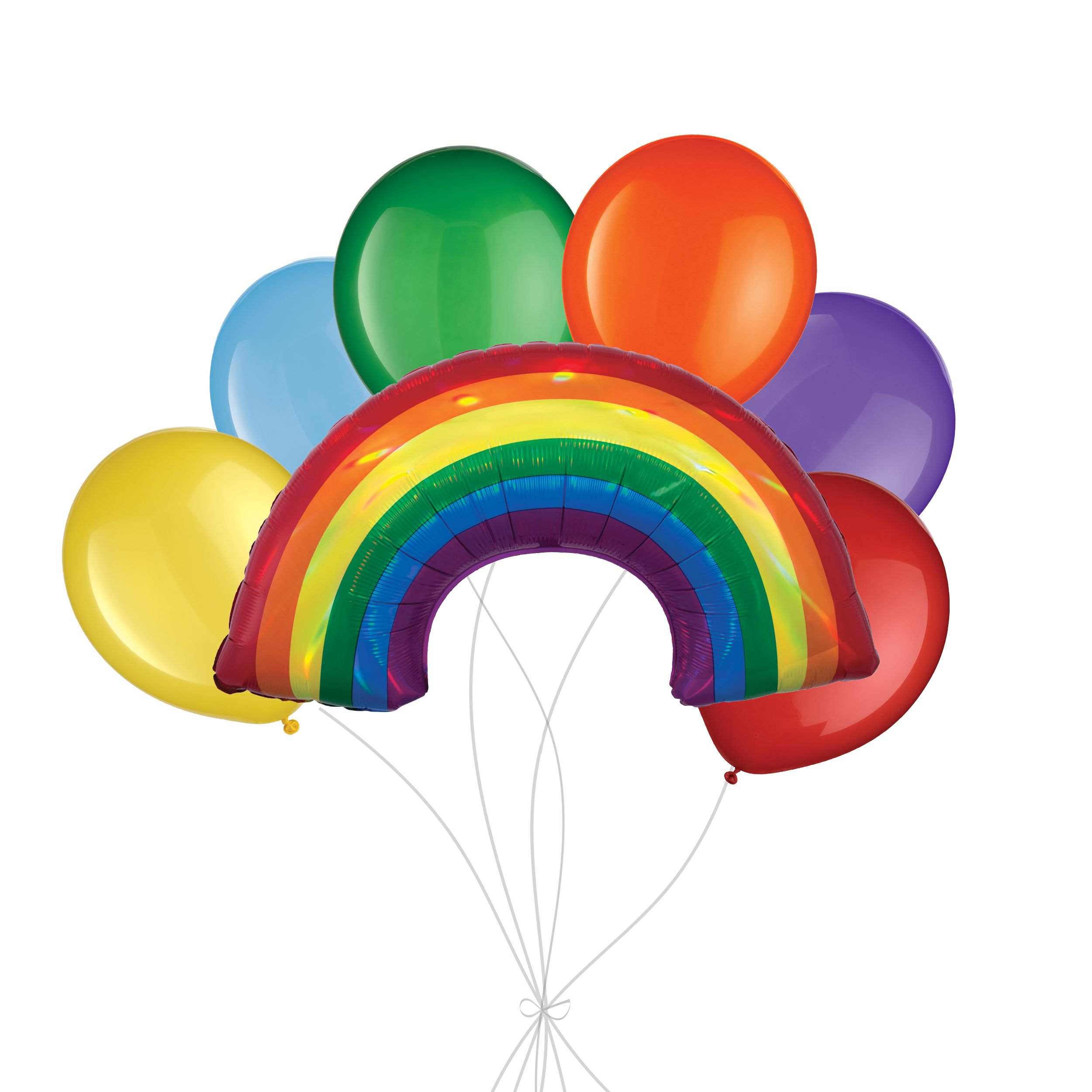 Rainbow Supershape Balloon Bouquet with Latex Balloons, Rainbow Colour, 7-pk, Helium Inflation & Ribbon Included Front_Flat