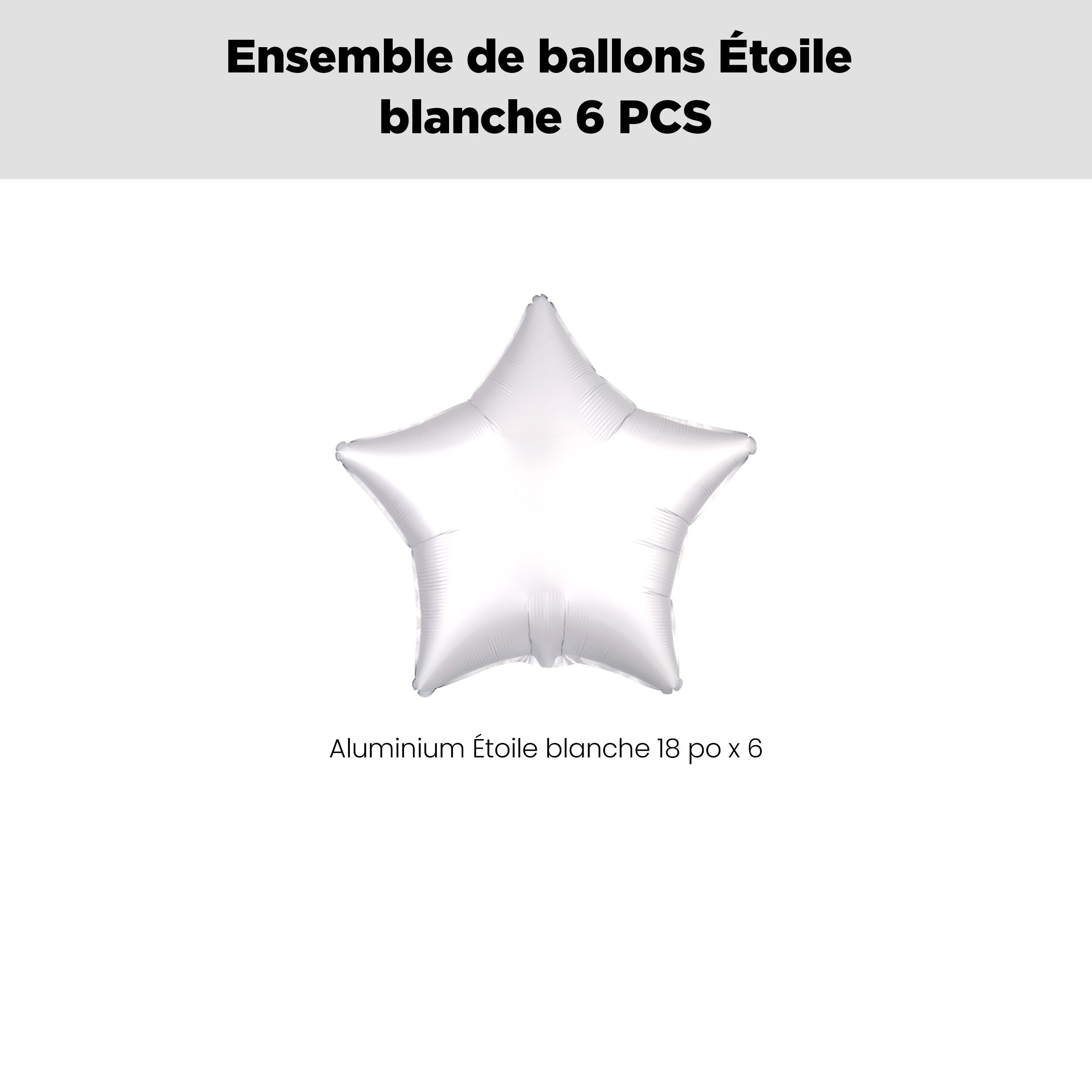 Bouquet de ballons en aluminium en forme d'étoile, blanc, paq.&nbsp;6, gonflage à l'hélium et ruban inclus pour anniversaire ou occasion spéciale Front_Flat