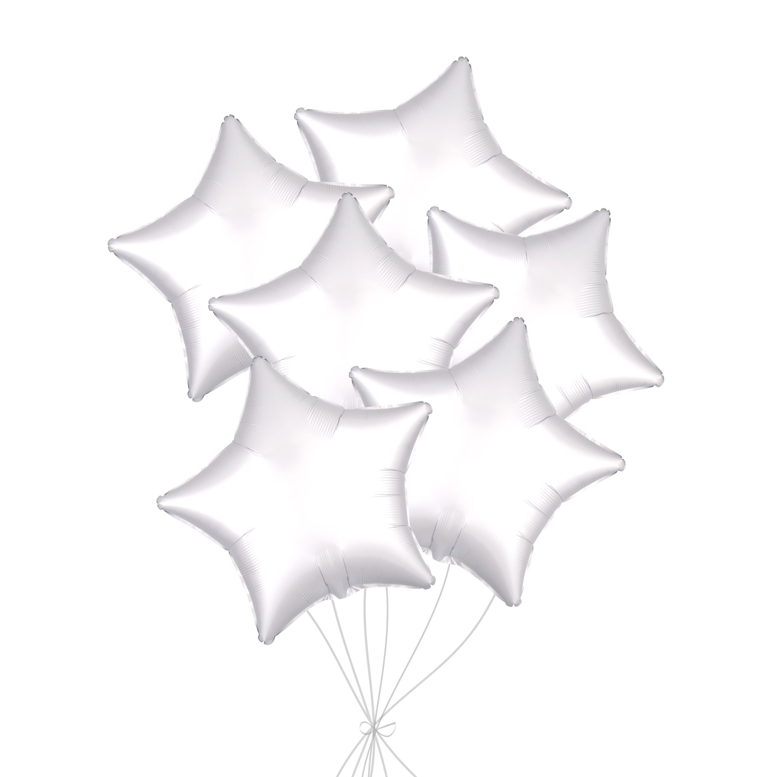 Star Foil Balloon Bouquet, White, 6-pk, Helium Inflation & Ribbon Included for Birthday/Special Occasion Front_Flat