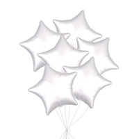 Star Foil Balloon Bouquet, White, 6-pk, Helium Inflation & Ribbon Included for Birthday/Special Occasion Front_Flat