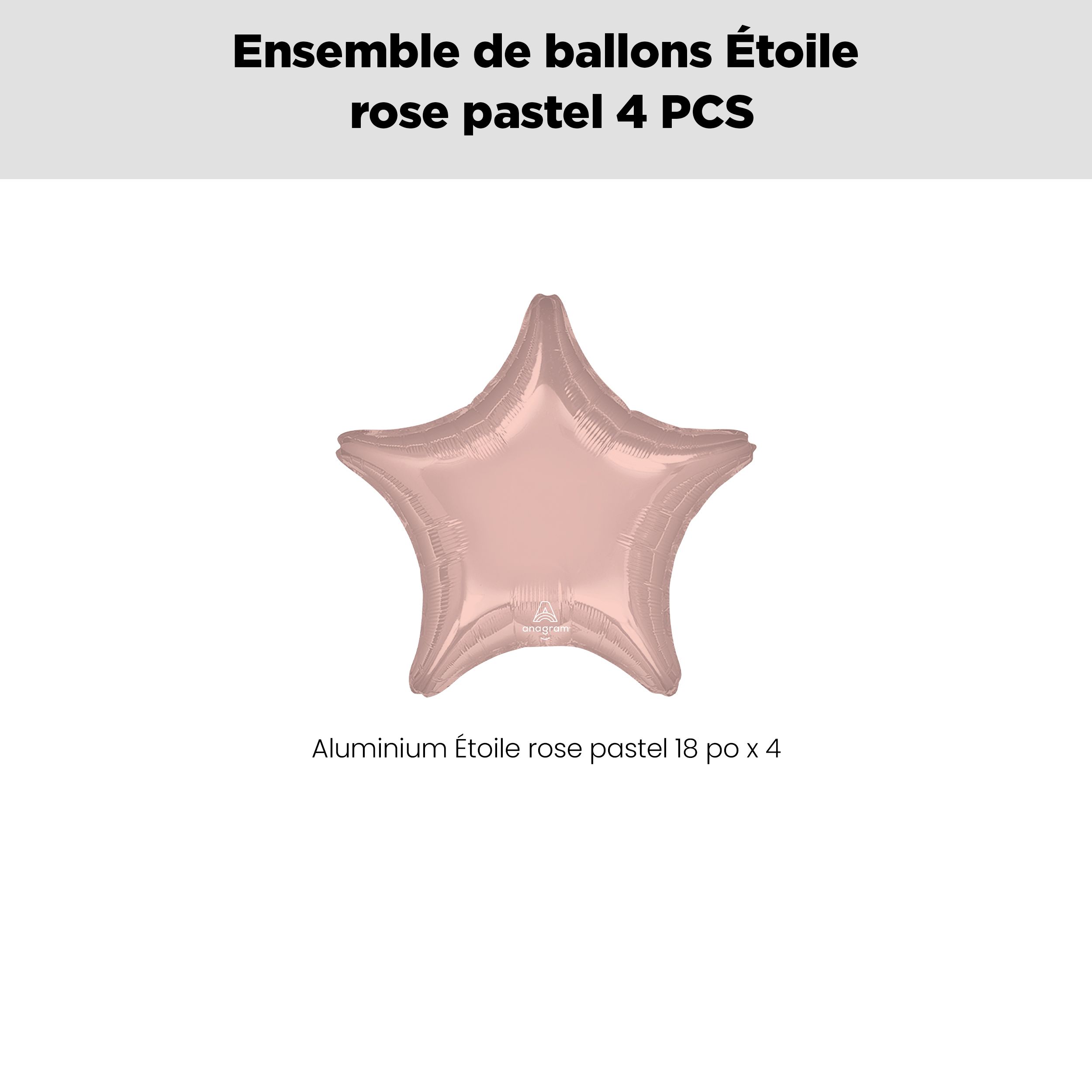 Bouquet de ballons en aluminium en forme d'étoile, rose pastel, paq.&nbsp;4, gonflage à l'hélium et ruban inclus, pour anniversaire/occasion spéciale Front_Flat