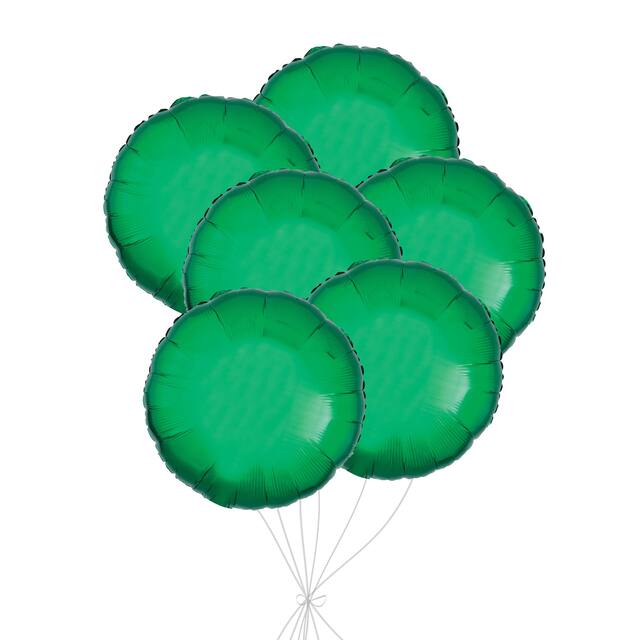 Bouquet de ballons en aluminium de forme ronde, vert, paq.&nbsp;6, gonflage à l'hélium et ruban inclus pour anniversaire ou occasion spéciale Front_Flat