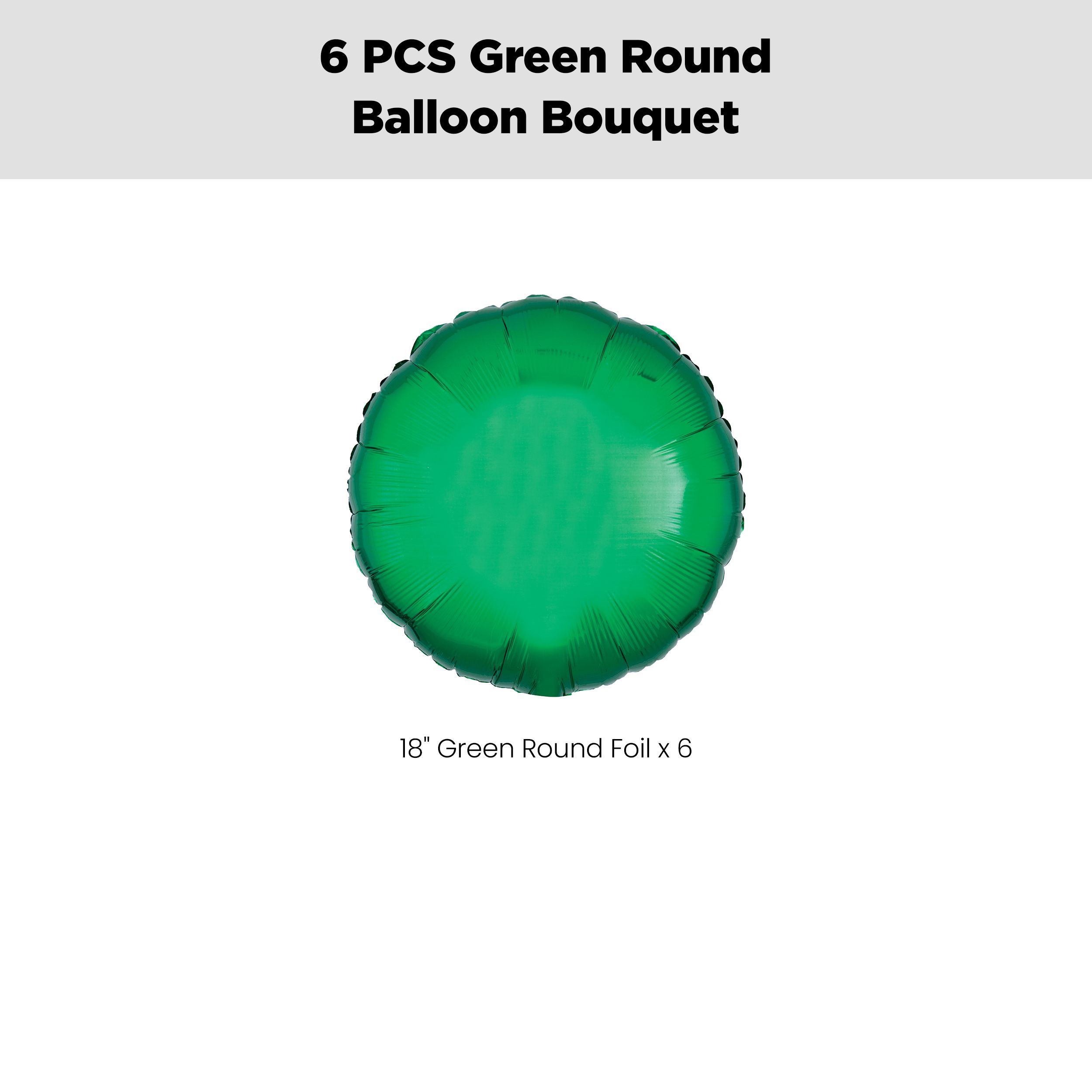 Round Foil Balloon Bouquet, Green, 6-pk, Helium Inflation & Ribbon Included for Birthday/Special Occasion Front_Flat